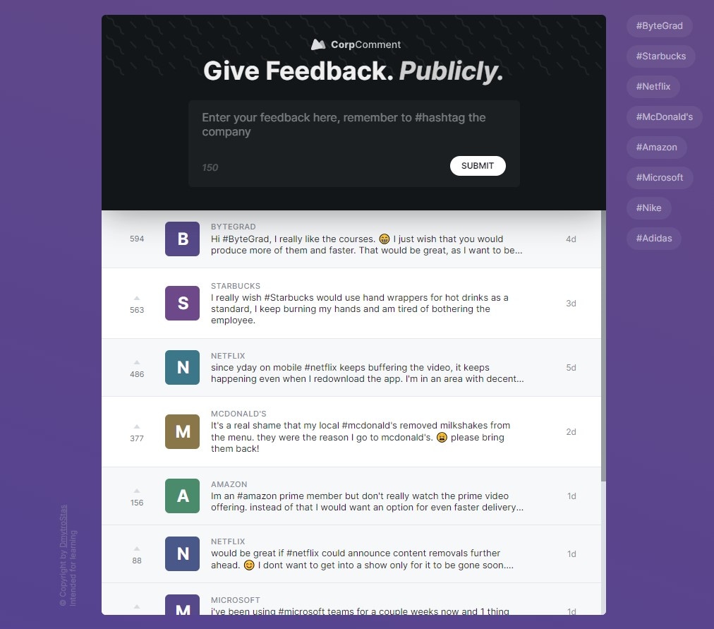 CorpComment project